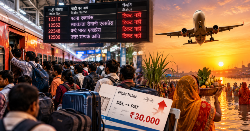Traveling to Bihar for Chhath is expensive; no train tickets available! Flight fares have soared to ₹30,000.