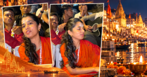 Maithili Thakur: Maithili Thakur arrived at the Kashi ghats with her brothers and sang bhajans with the youth, creating a deeply devotional atmosphere.