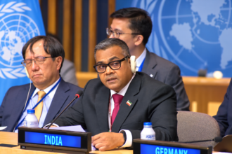 Arun Bharti at the United Nations: Jamui MP participates in a UN meeting, speaks on behalf of India regarding peace and development.
